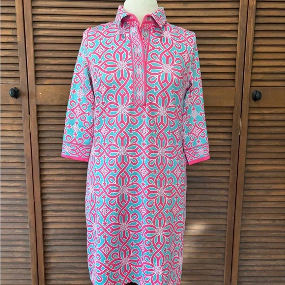 Gretchen Scott Designs Pink and Blue Long Sleeve Dress - Picture 1 of 6